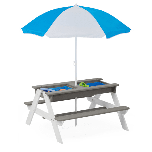 3-in-1 Outdoor Wooden Picnic Table For Kids With Umbrella 3-in-1 Outdoor Wooden Picnic Table For Kids With Umbrella